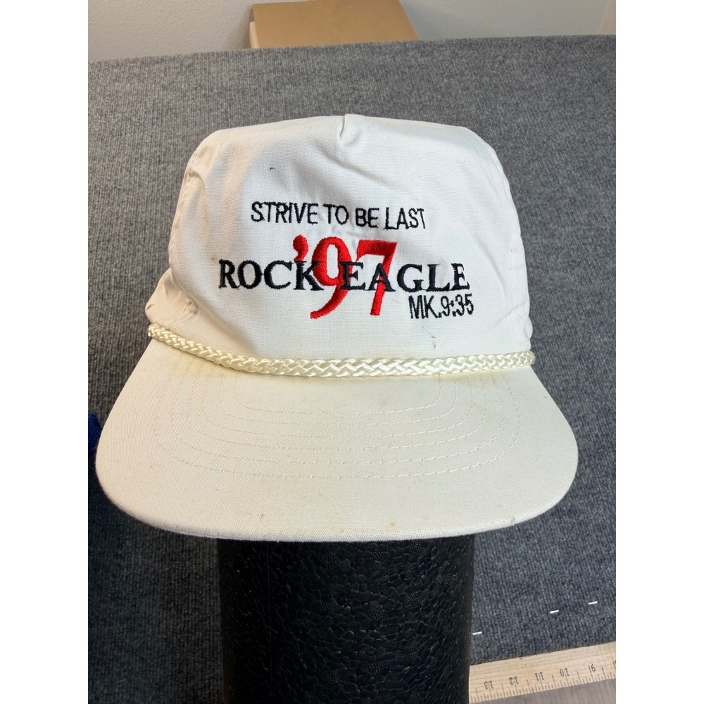 Vintage 90s Rock Eagle 1997 Snapback Hat White Rope Staff Graphic Cap KC OSFM